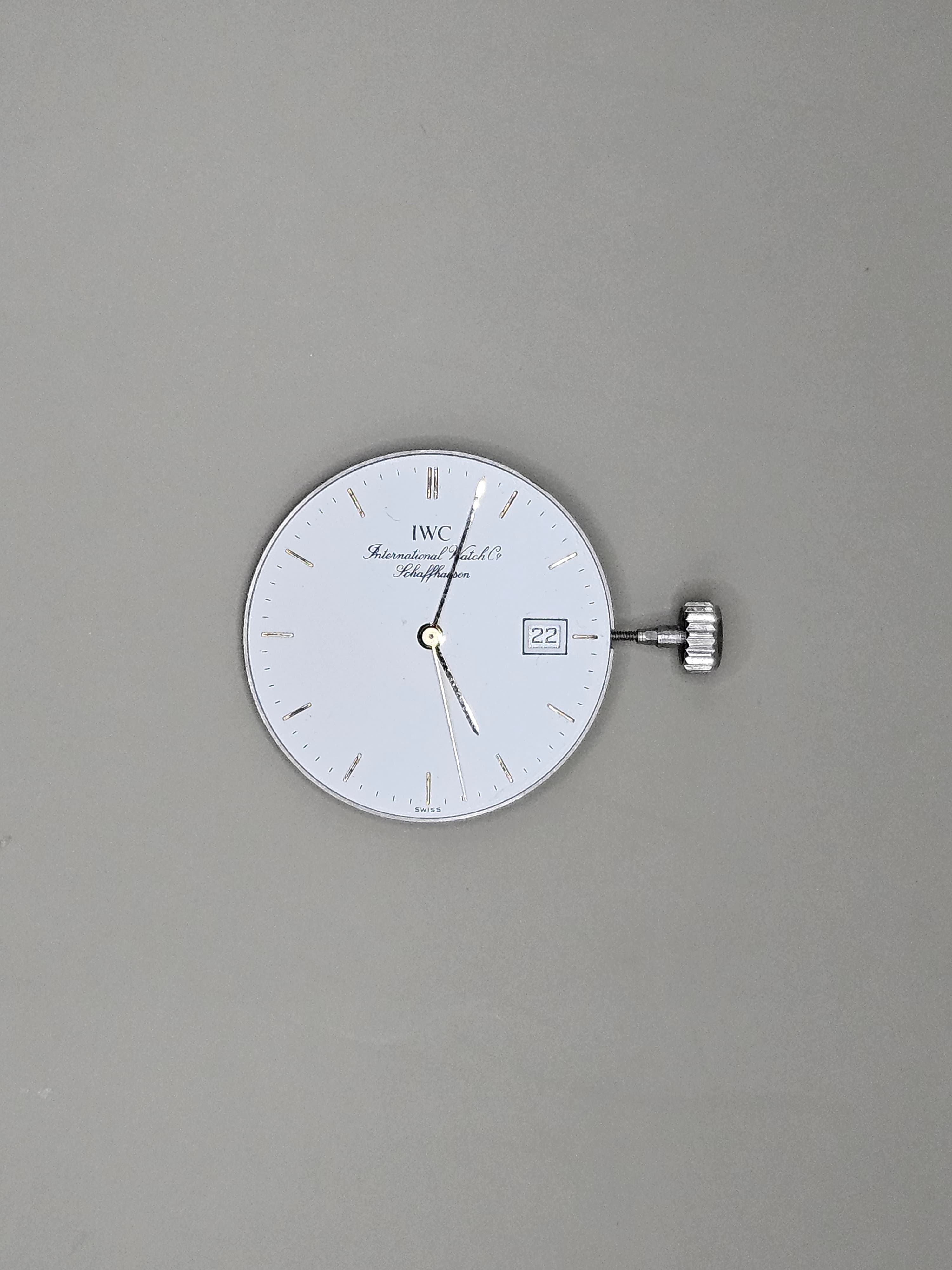 Genuine IWC Caliber 2210 Quartz Movement – Complete with White Portofino-Style Dial, Hands & Crown – Working Parts