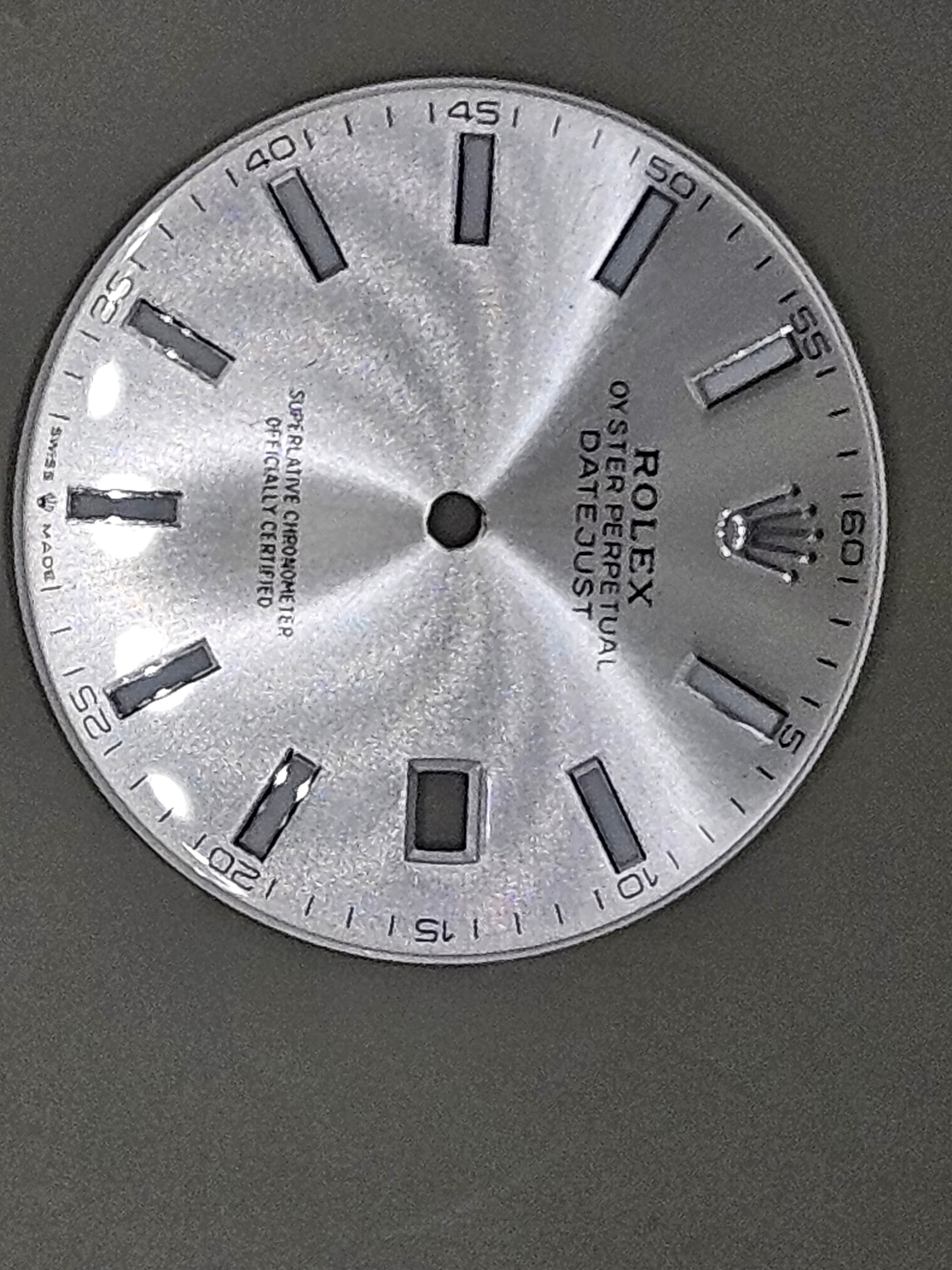 Datejust Silver Sunburst Dial – Baton Marker Replacement Watch Dial with Date Window