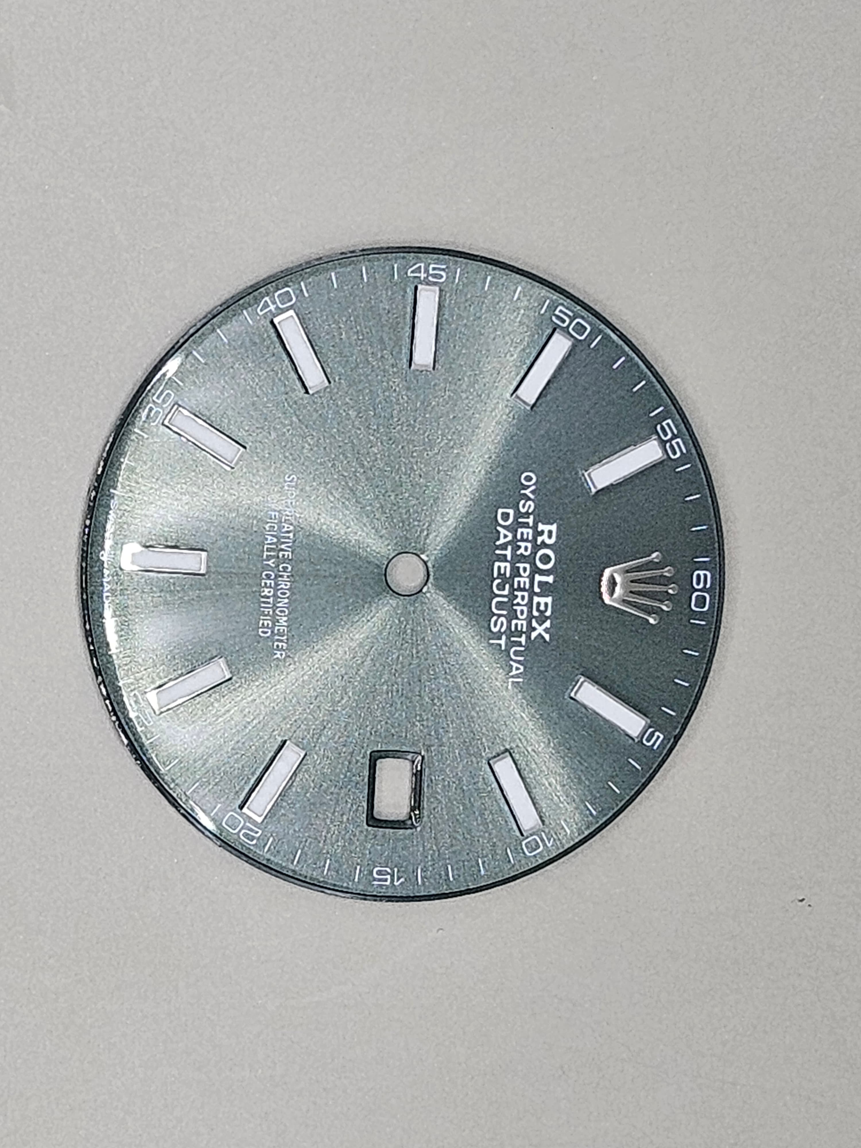 Datejust Ice Blue Sunburst Dial – Baton Marker Replacement Watch Dial with Date Window