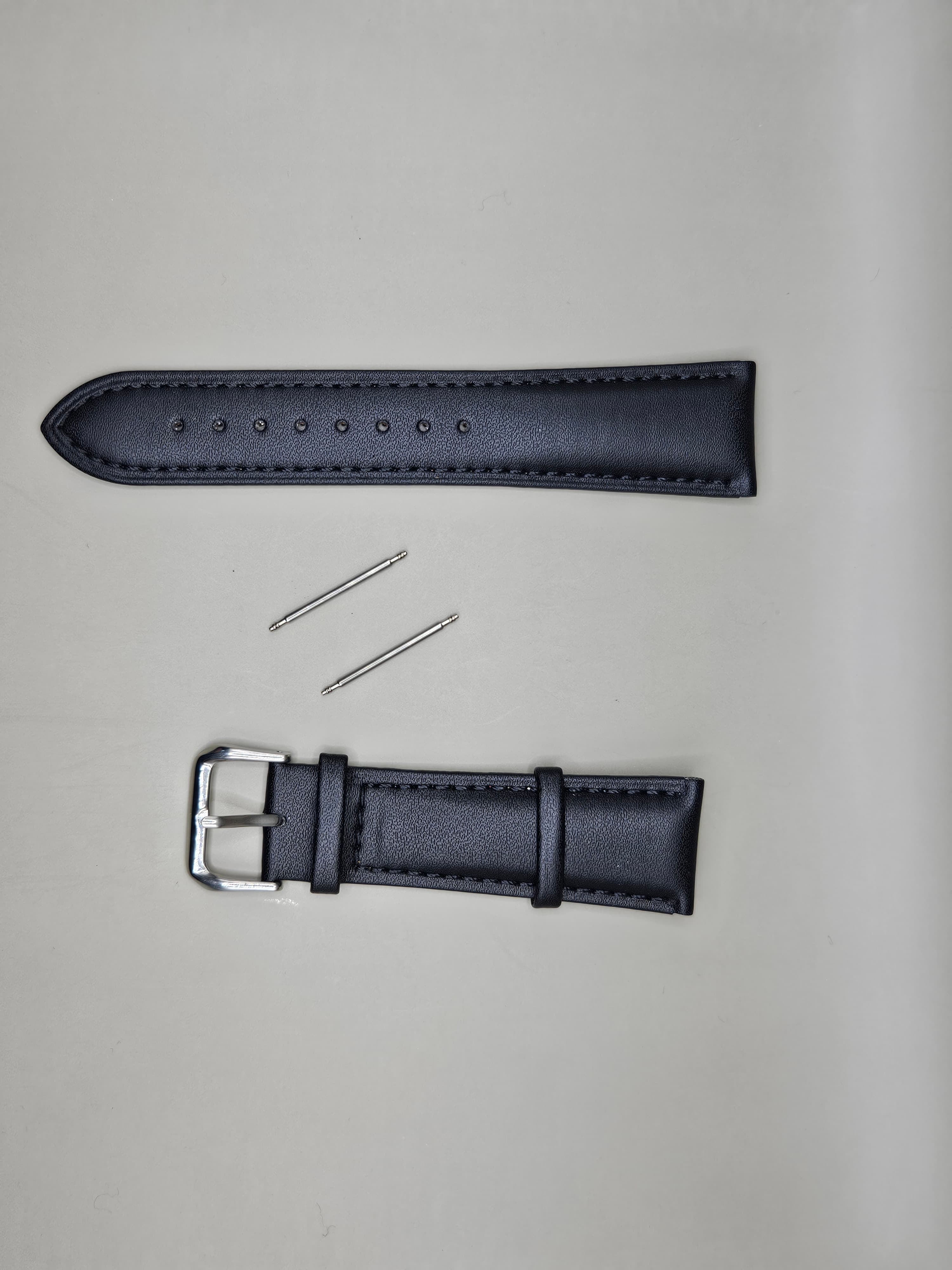 24mm Blue Leather Watch Strap Band – Genuine Leather Replacement Strap with Stainless Steel Buckle