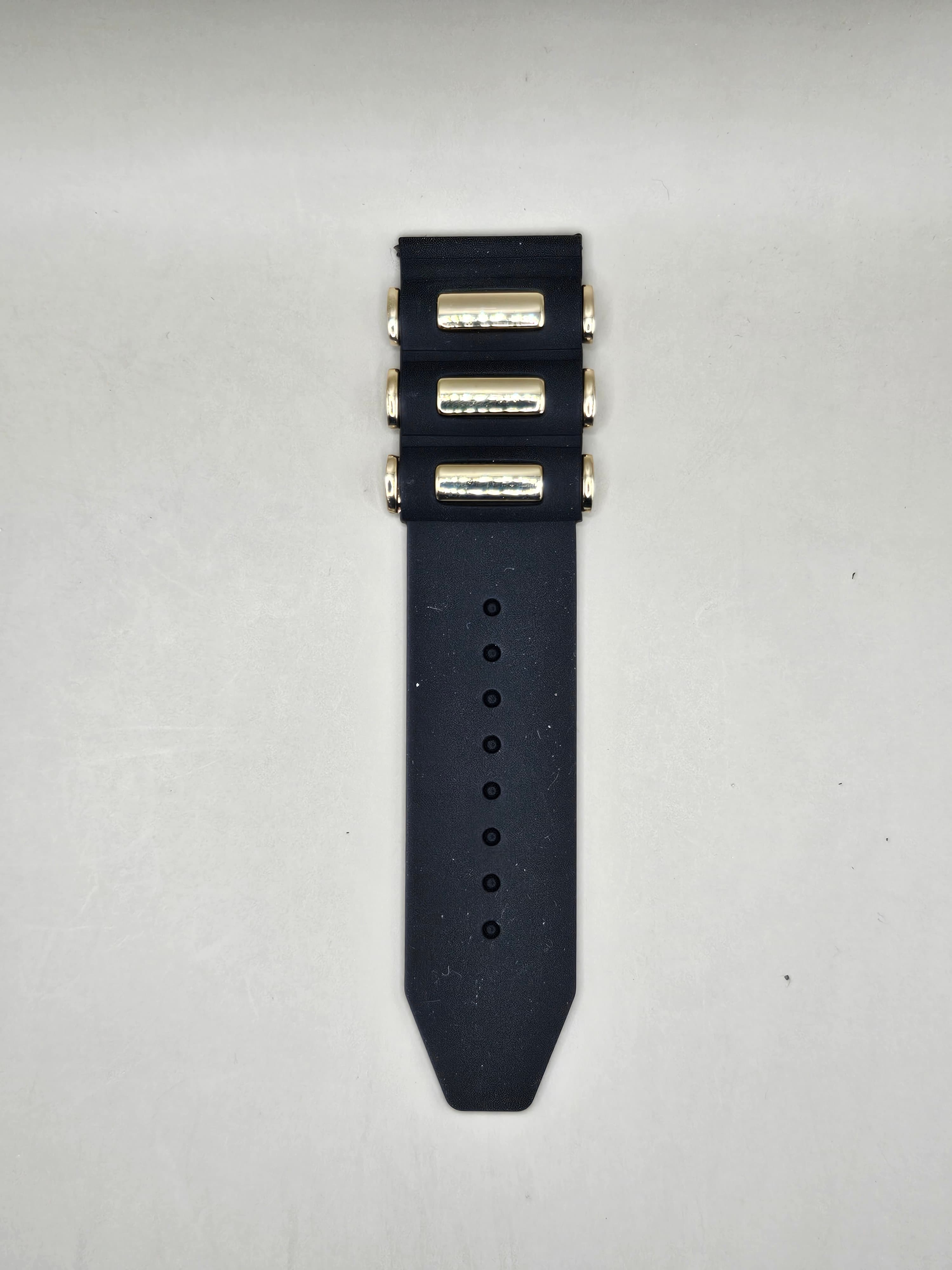 Black Rubber Watch Strap 25mm – Gold Tone Hardware Replacement Band